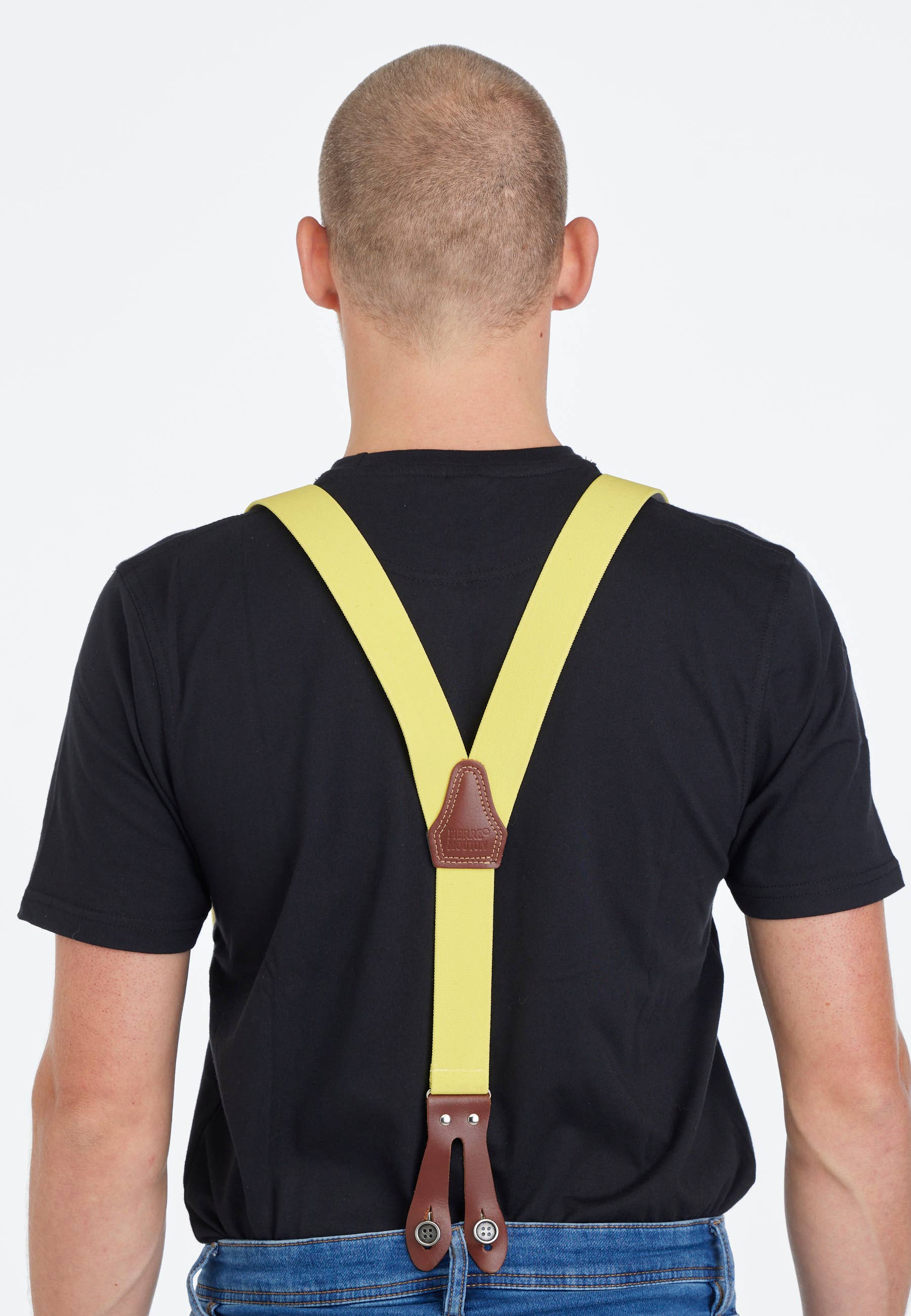 Pierre Mouton - Wholesale Belt - Unisex - Strong Yellow Braces with Leather 140cm | Handmade2
