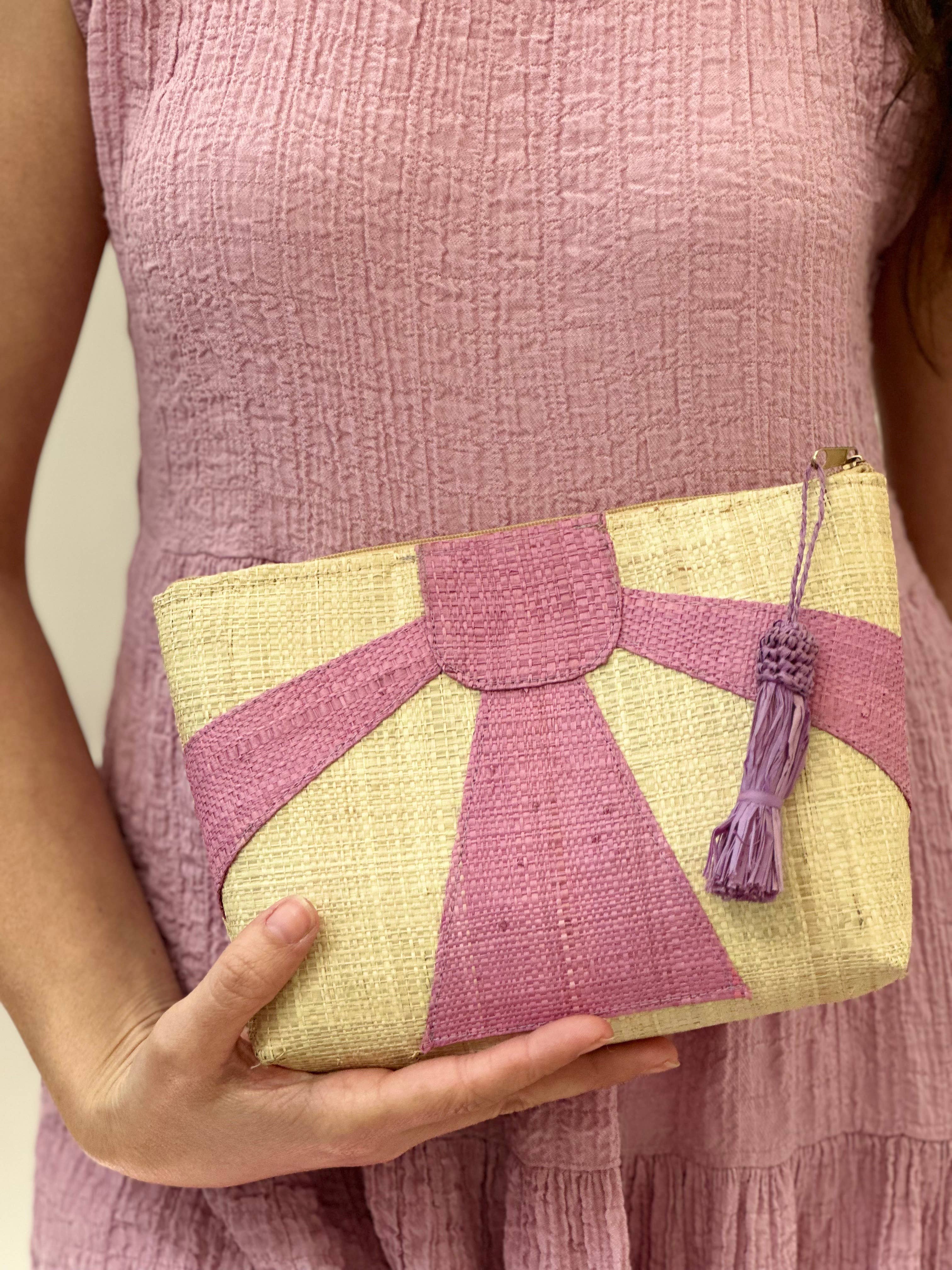 Shebobo – wholesale Clutch bag – women's – Sunburst Cosmetic Straw Pouch Clutch with Tassel Zipper Pull2