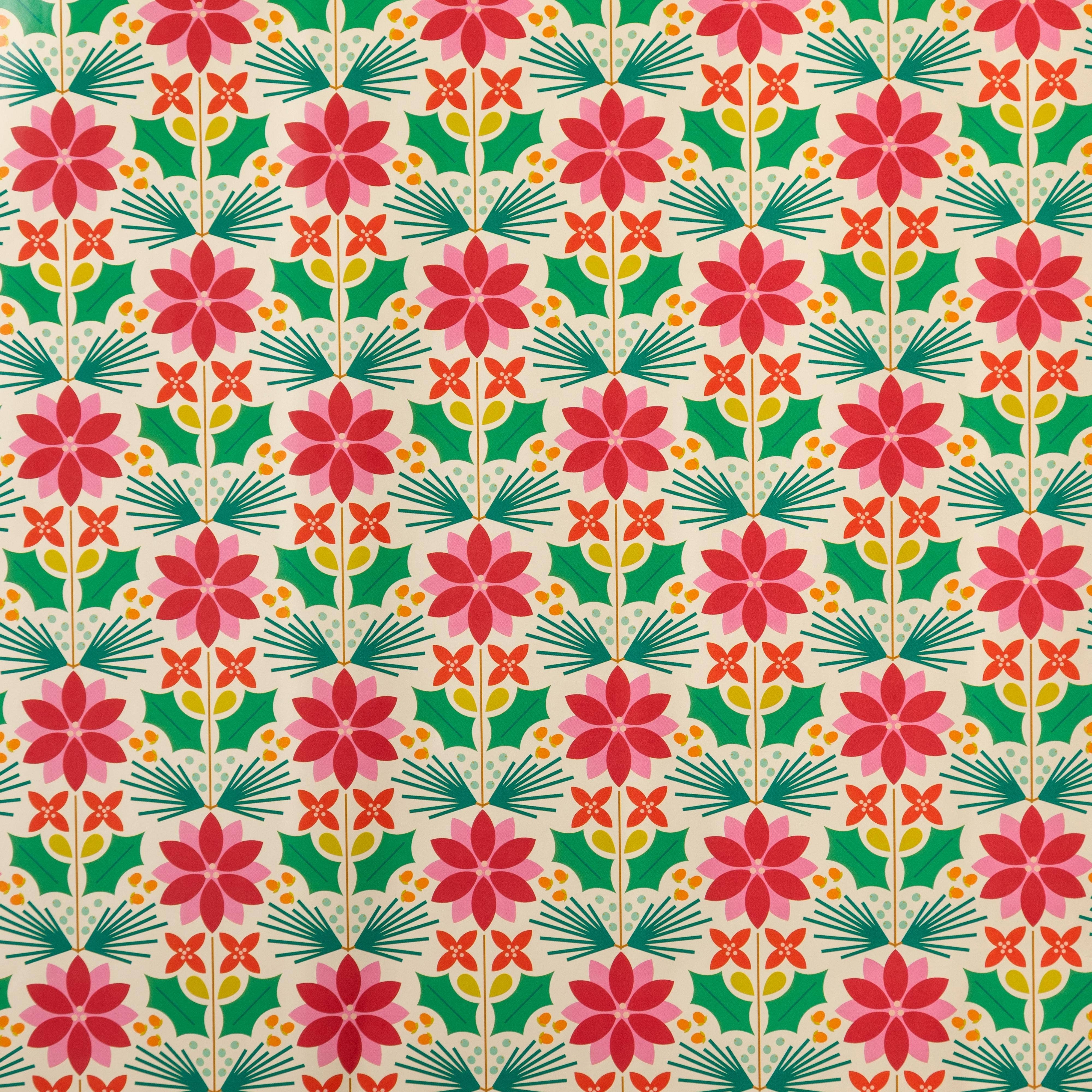 Penny Kennedy Ltd – wholesale Wrapping paper roll – Christmas 2025 Wrapping Paper 3M Cream Poinsettia Floral1