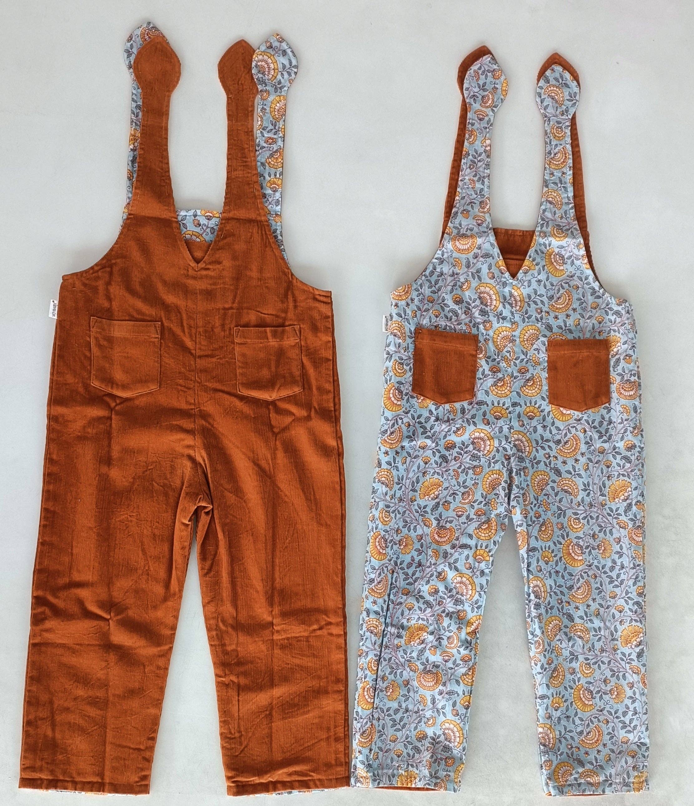 Yo Baby - Wholesale Jumpsuit - Kids - Reversible Solid Rust Corduroy & Rust Floral Printed Jumpsuit : Infant : Baby : Toddler : Tween : Kids16