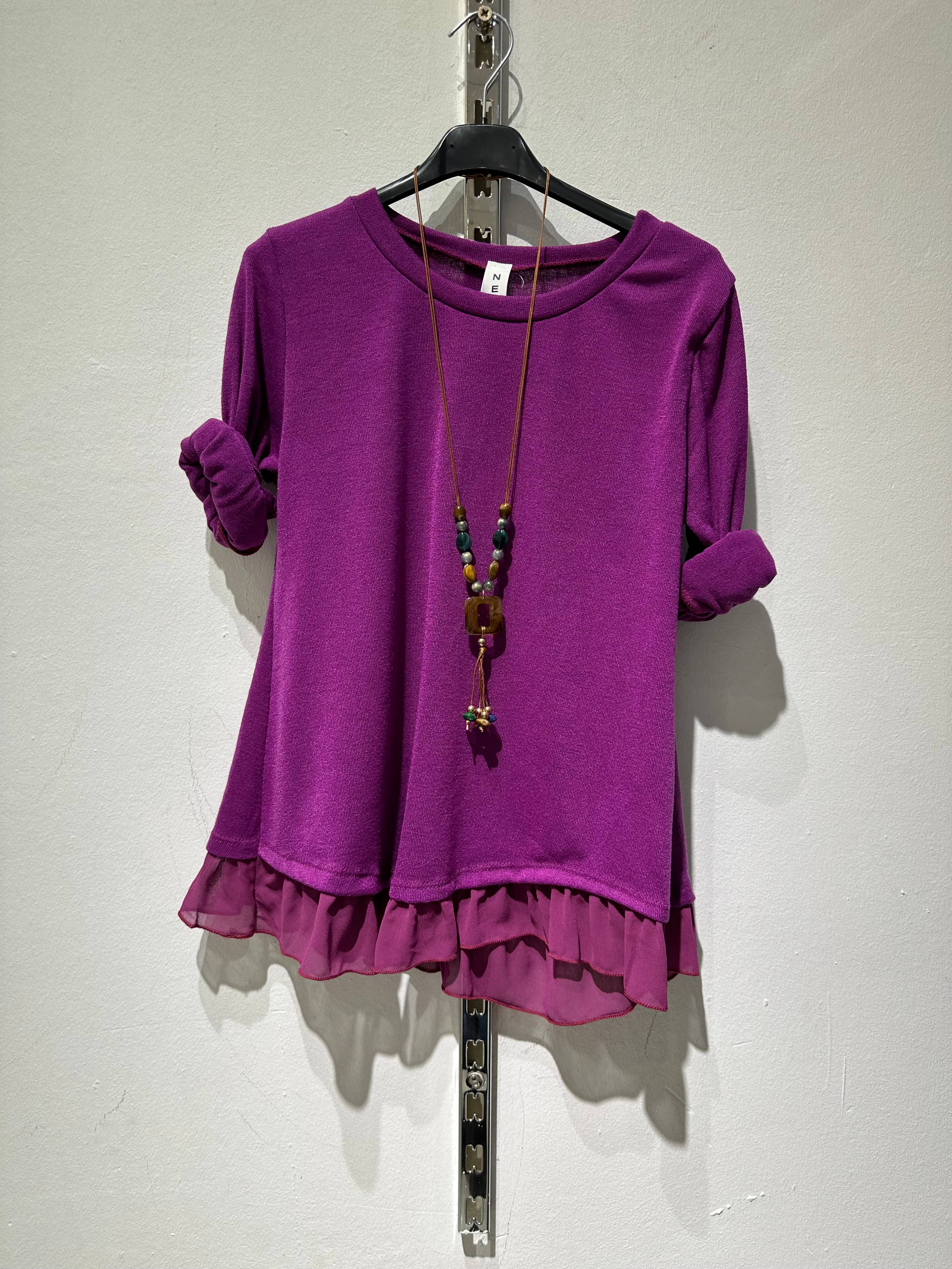 Only Yuan - Vente T-shirt – femme - T-shirt REF 1439 en 95 % viscose et 5 % élasthanne avec volants et collier5