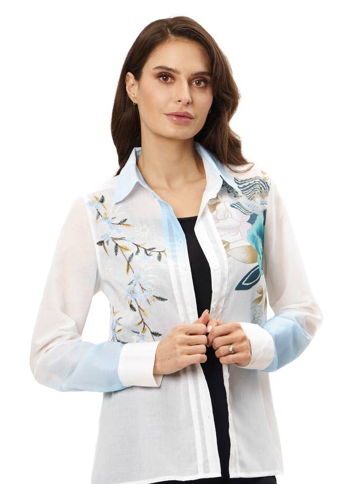 A115 - Button Down Top with Floral Emroidery for wholesale by Adore