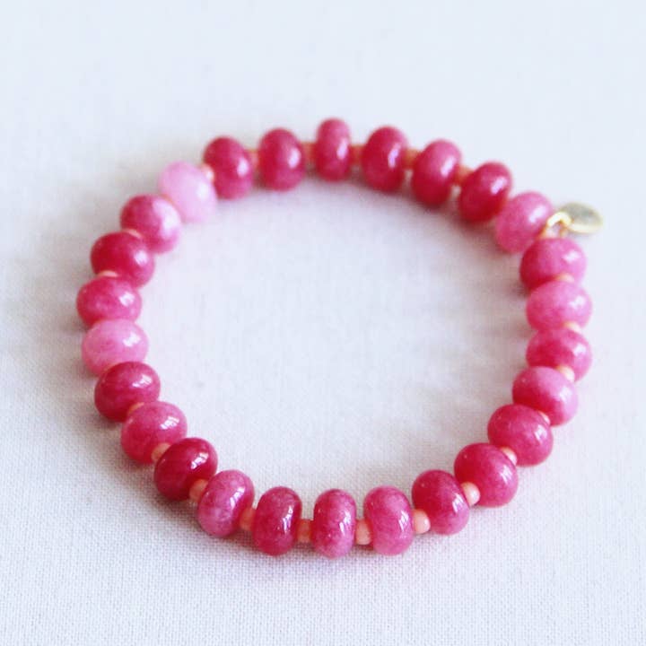 Pulseira elástica de pedras preciosas - fúcsia/rosa por atacado de Bazou