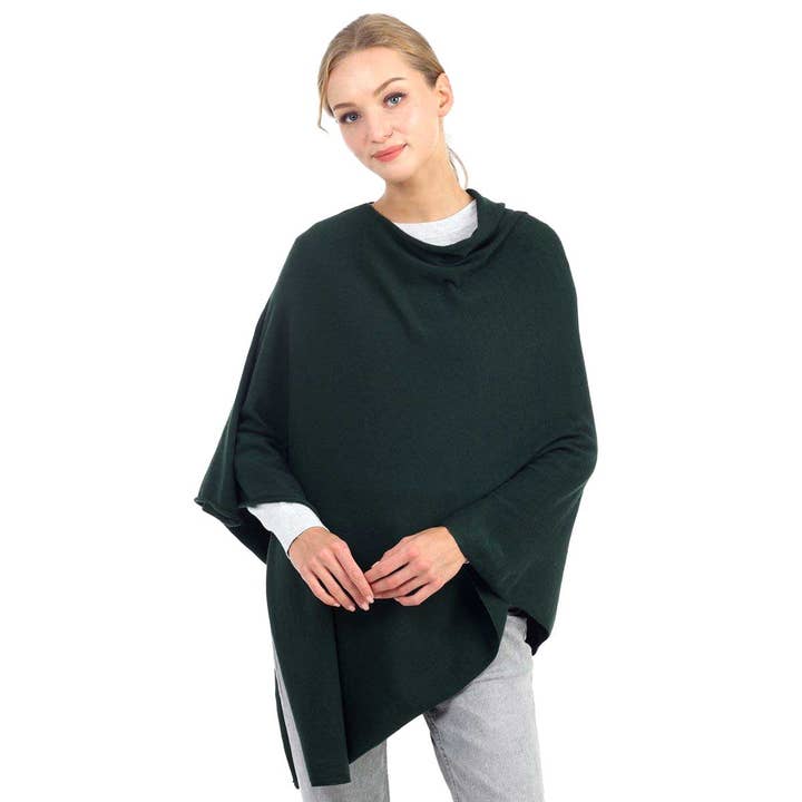 SERENITA - Wholesale Poncho - Women's - Bias Solid Fine Knit Woven Poncho Wrap Dimond Draping