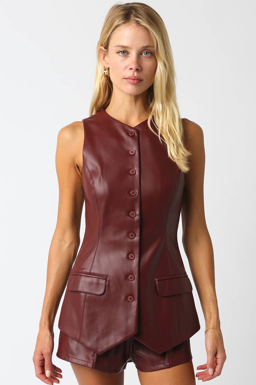 Olivaceous - Wholesale Button Down Shirt - Women's - Jenna Pu Button Top5