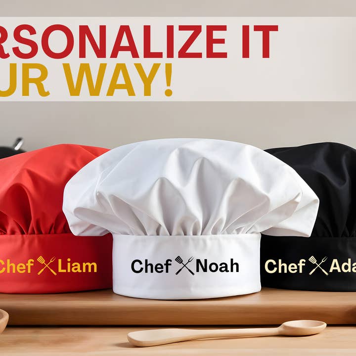 Gradzo - Wholesale Hat Accessory - Men's - Custom Chef Hat – Printed Name and BBQ Grill Design