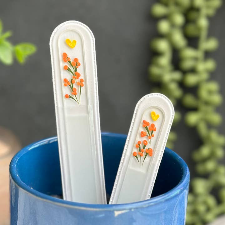 Hand Painted Glass Nail File - Butterfly Meadow for wholesale by Blue Lemon Art