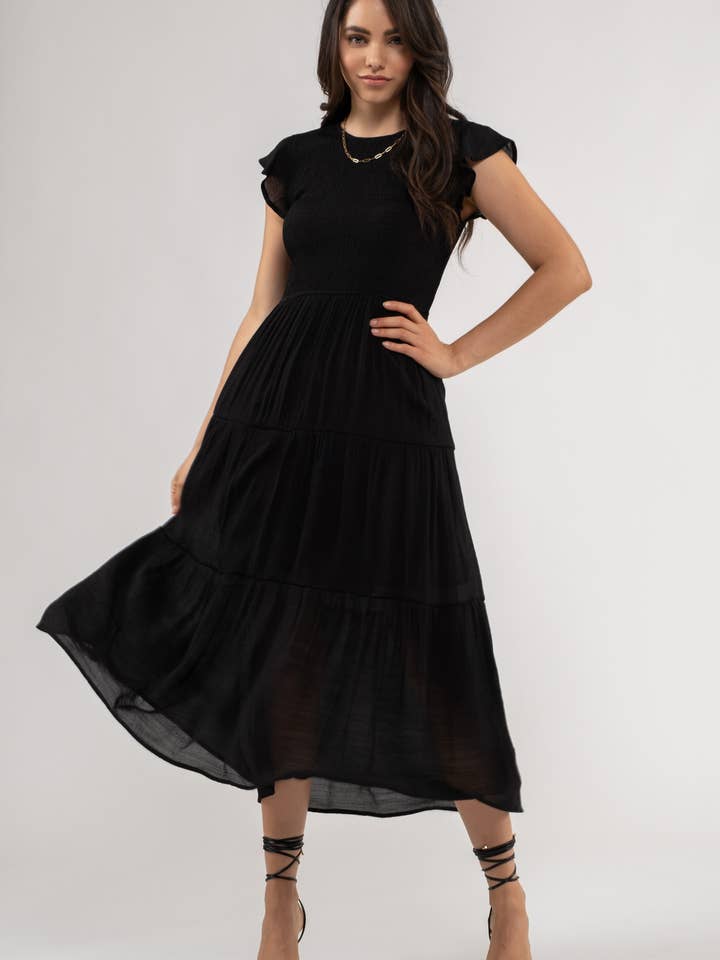 Blu Pepper - Venta al por mayor Vestido - Mujer - Vestido midi con volantes y cuerpo fruncido89