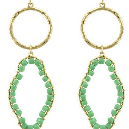 Earrings - Mint Beaded W Ring & Chain for wholesale by Flirt Jewelry