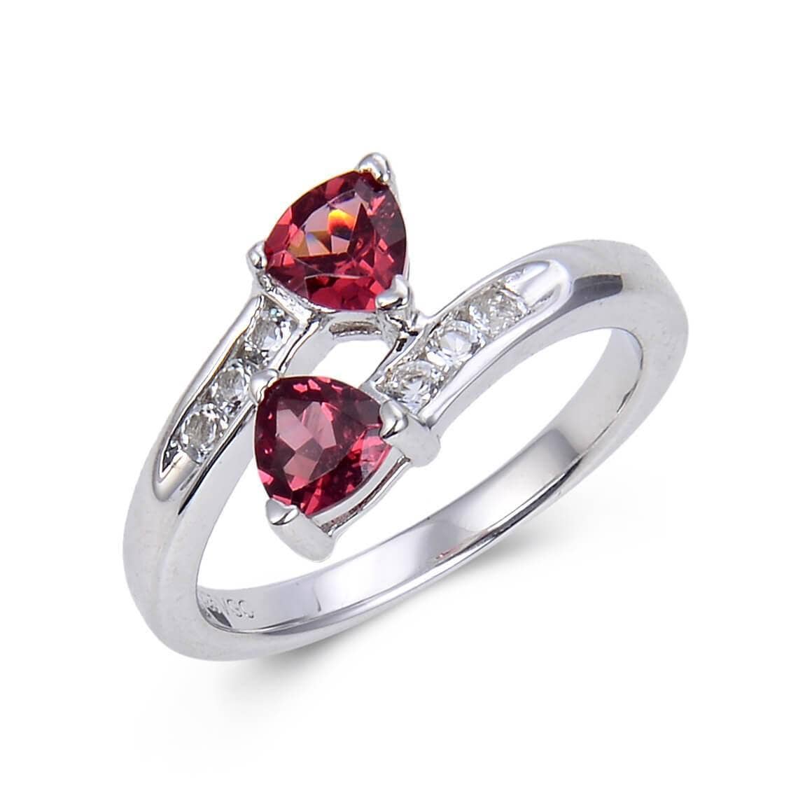 FCJ Jewelry LLC - Wholesale Cocktail/Statement Ring - 925 Sterling Silver Garnet Dual Stone Trillion Bypass Ring1