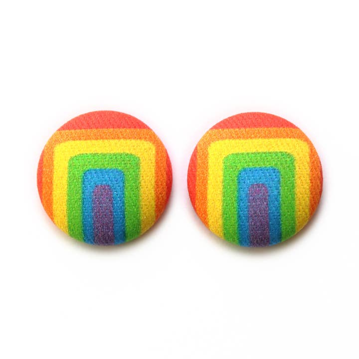 Rachel O's - Wholesale Stud/Post Earrings - Bold 7/8 Inch Retro Rainbow Fabric Button Earrings