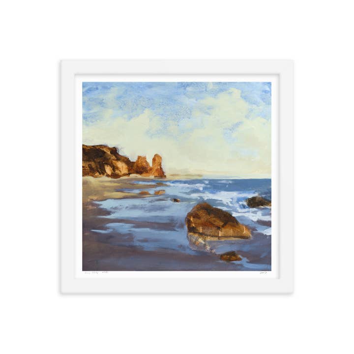 "Lucy Beach Study" Framed Art Print Coastal Beach Blue Water for wholesale by Walker T. Roman