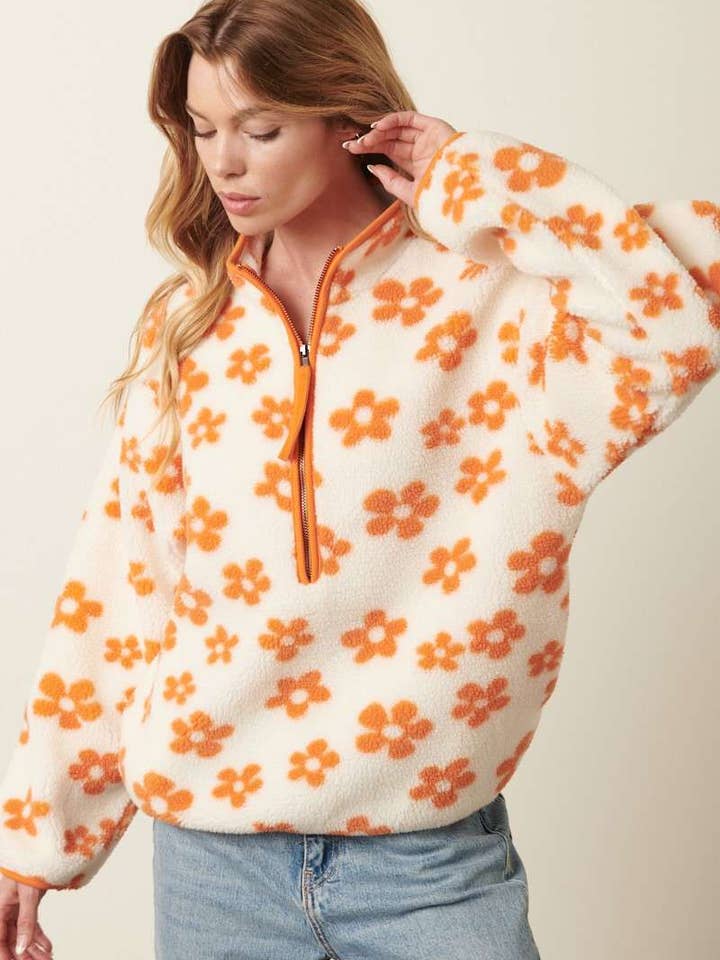 mittoshop - Wholesale Sweatshirt - Women's - FLOWER PATTERN FUR ZIP-UP FRONT PULLOVER TOP9