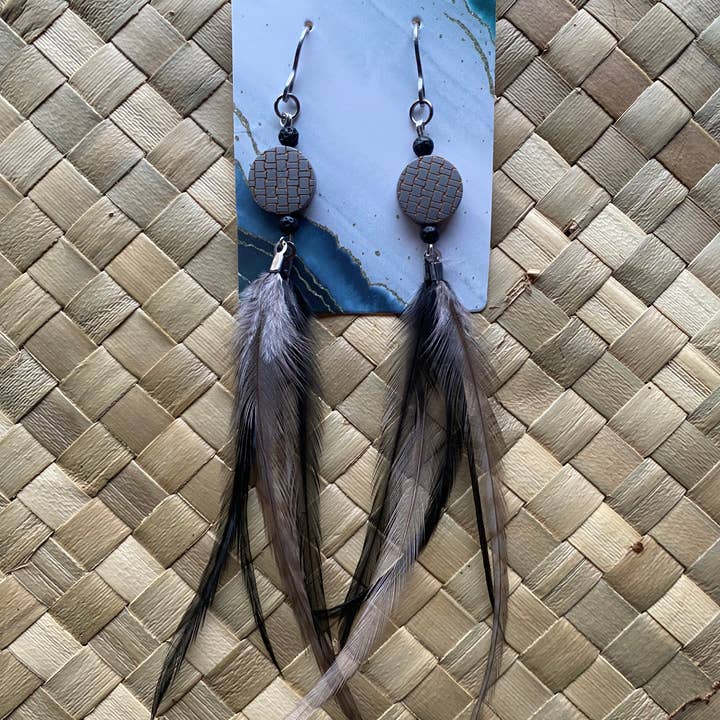 One-of-a-kind short feather earrings stainless steel hooks for wholesale by Freedom4mymind