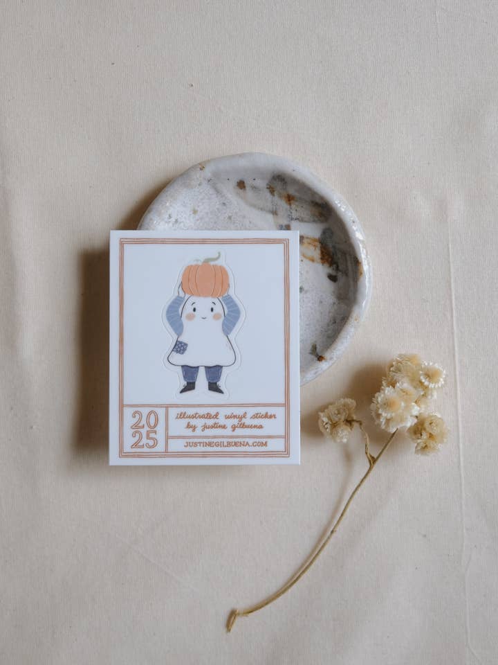 Pumpkin Ghost Matte Vinyl Sticker for wholesale by Justine Gilbuena