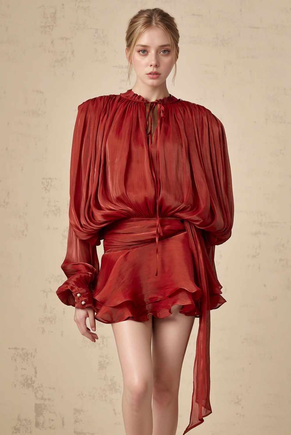 Productseeker – Engroshandel Kjole - Dame – DR443 Kort kjole med lange ærmer til kvinder – Forår/sommer19