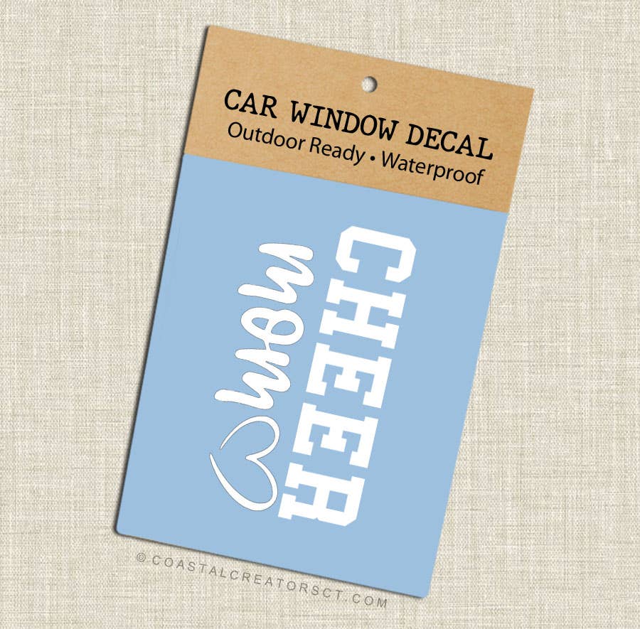 Coastal Creators of Connecticut - Wholesale Sticker - Cheer Mom White Vinyl Car Window Decal (Packaged)1