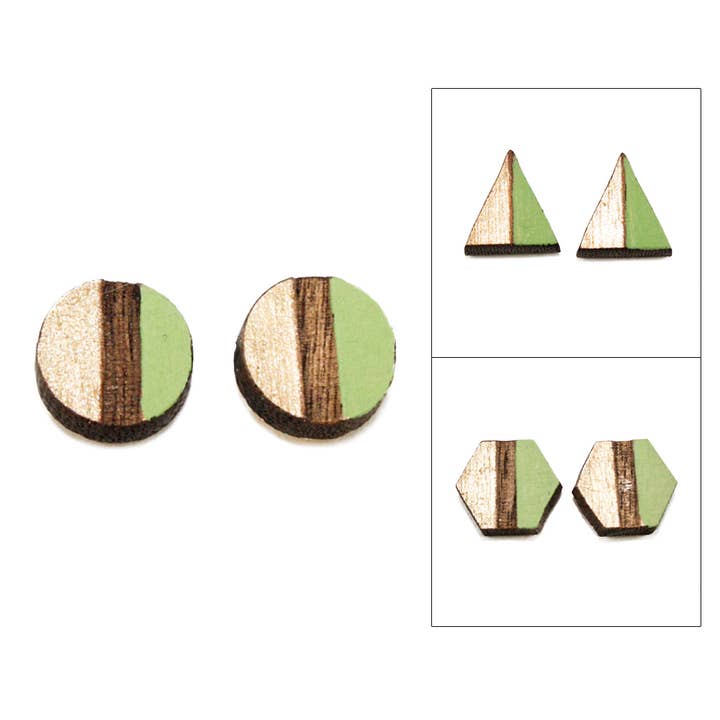 Boucles d'oreilles Geo Post - Vert pomme et or (Choisissez la forme) pour la vente par Once Again Sam