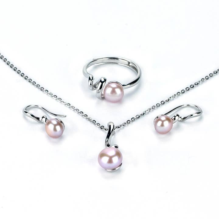 Freshwater Purple Drop and Button Shaped Pearl Clarkson Jewellery Set 6-7 mm AAAA for wholesale by Vayo Pearls