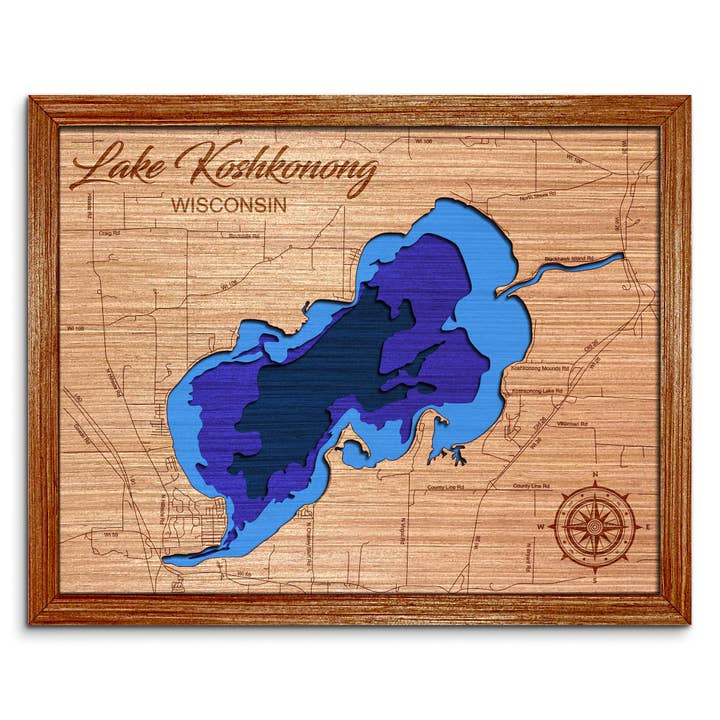 Mappa della Profondità del Lago Koshkonong - Decorazione per Casa e Pareti per la vendita all'ingrosso da parte di Premier Gifts and More