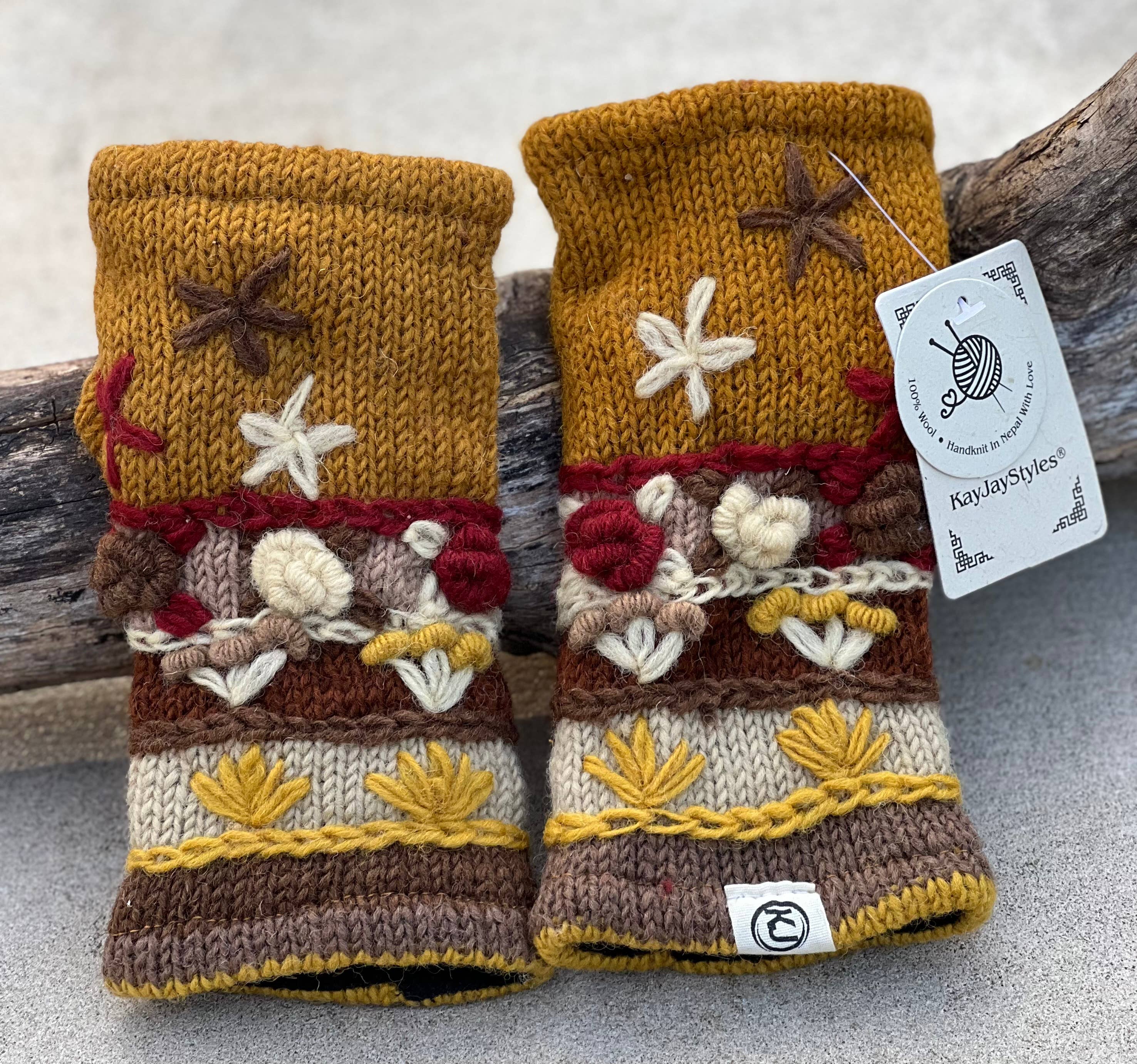 Lungta Imports – Engroshandel Handsker - Dame – Fingerløse, håndstrikkede uldhandsker med fleecefor - håndvarmer17