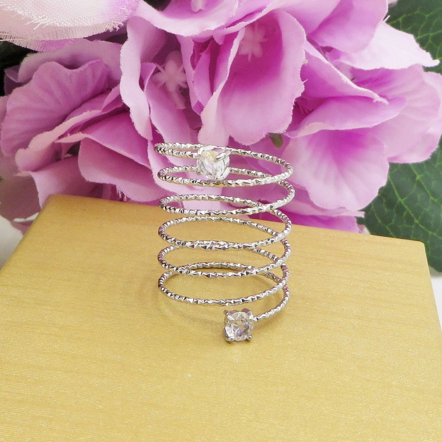 Daemon srls - Wholesale Cocktail/Statement Ring - ANITA ~ Anello a spirale regolabile in ACCIAIO INOSSIDABILE con cubic zirconia13