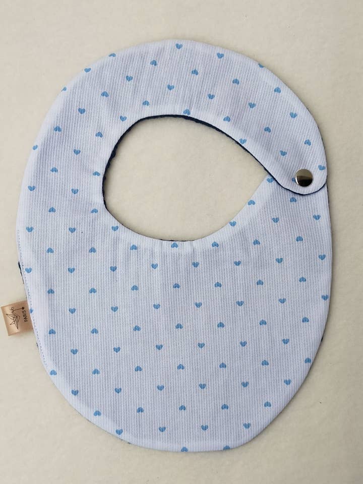 Little Blue Hearts bib for wholesale by Romy & Jim