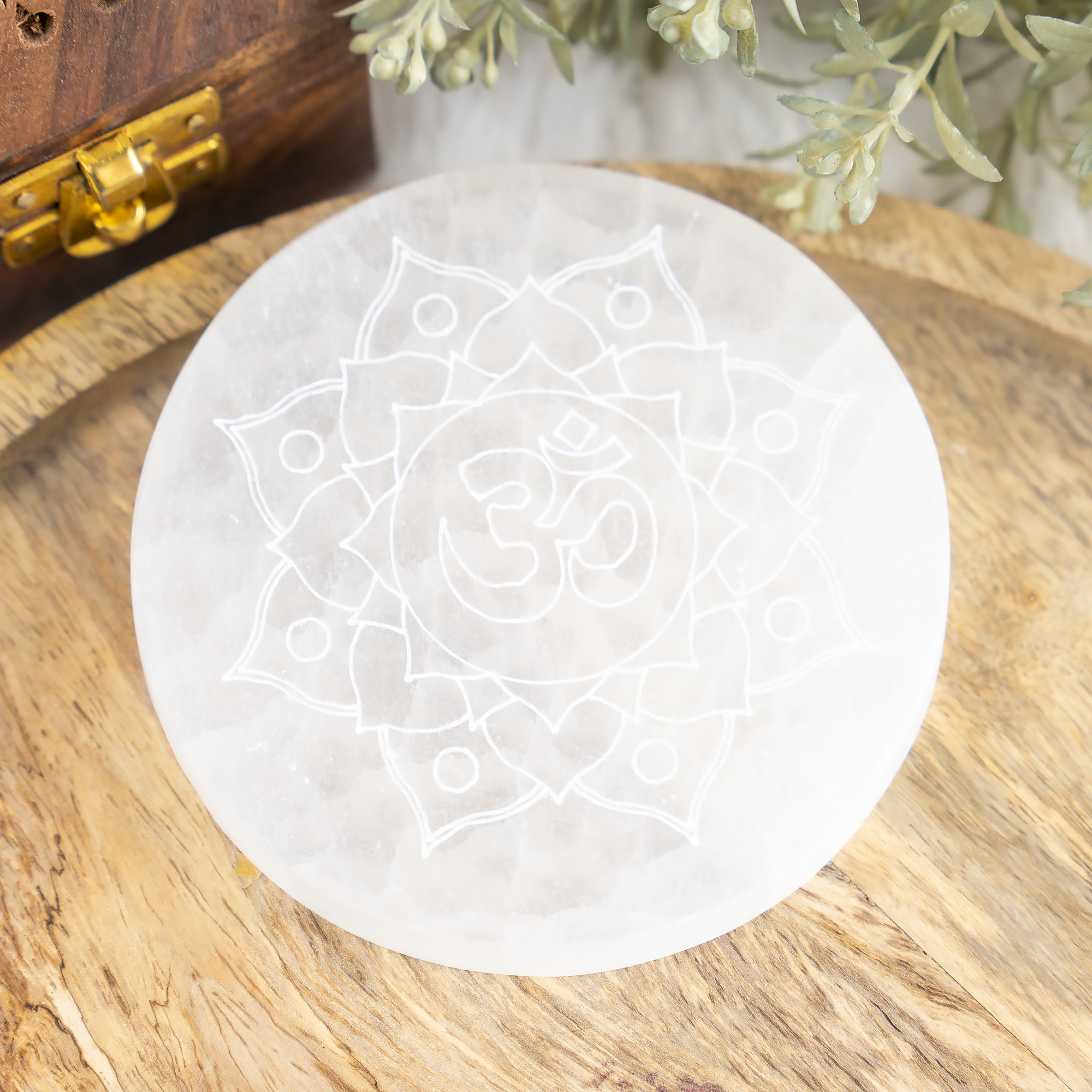 Soothing Crystals - Wholesale Crystal Charging Plate - 4" Selenite Plate | Om Selenite Plate | Charging Plate2