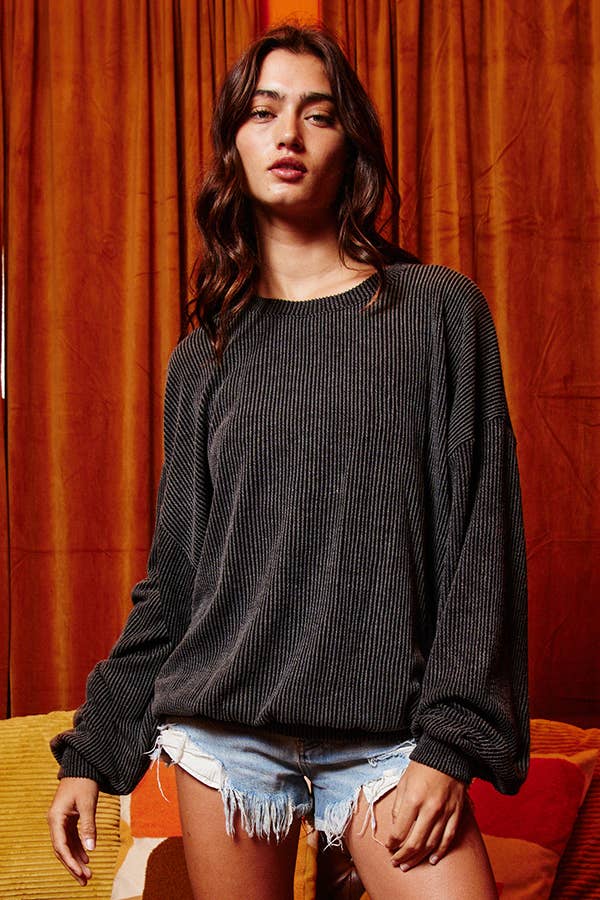 BUCKETLIST INC - Wholesale Sweatshirt - Women's - T1951  Stripe Textured Knit Comfy Sweatshirt16