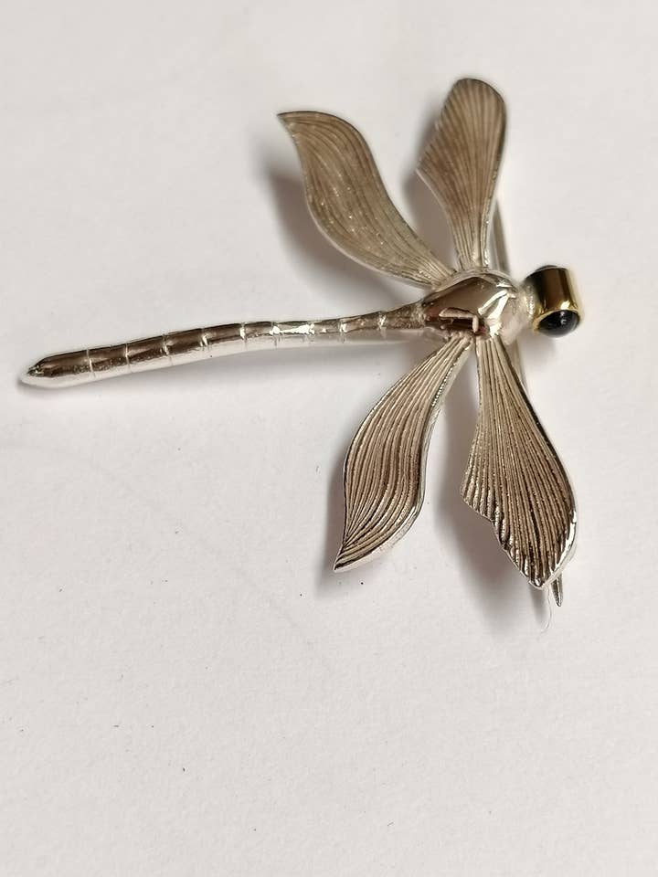 Dragonfly Brooch, Made From Silver With Sapphire Eyes for wholesale by Andrew O'Dell Jewellery
