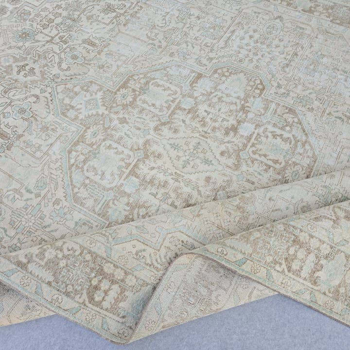 9x12 Vintage Oushak Wool Rug: Pink Brown Boho Turkish Area Rug for wholesale by MesopotamiaRugs