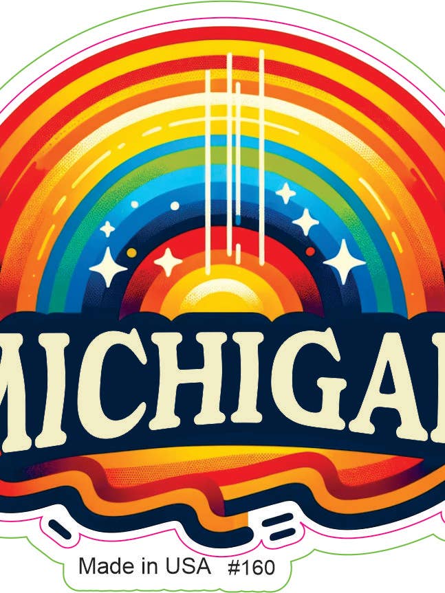 Bunter Retro-Michigan-Regenbogen-Aufkleber für den Großhandel von Big monkey