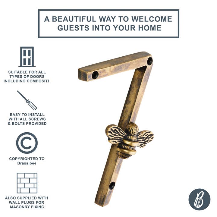 Brass bee - Wholesale Wall hook - Brass bee Premium House Numbers with Bee in Heritage Finish15