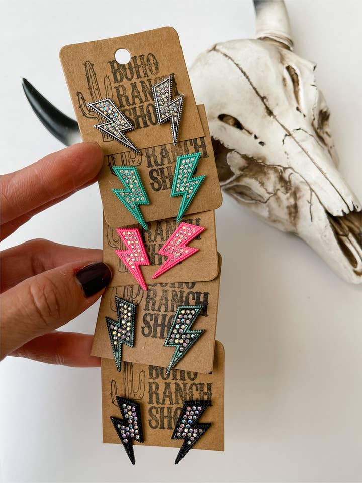 Western Lighting Bolt Rhinestone Earring Earrings for wholesale by Boho Ranch Shop