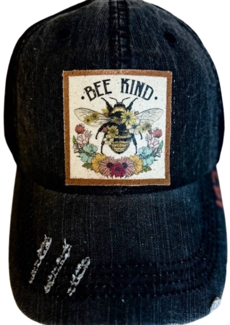 Jana's Flannels - Venta al por mayor Gorra trucker - Unisex - (#142) GORRA DE CAMIONERO "BEE KIND" DESGASTADA