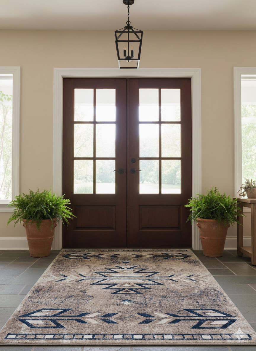 Contemporary South-Western Blue Beige Indoor Area/Runner Rug for wholesale on Faire6
