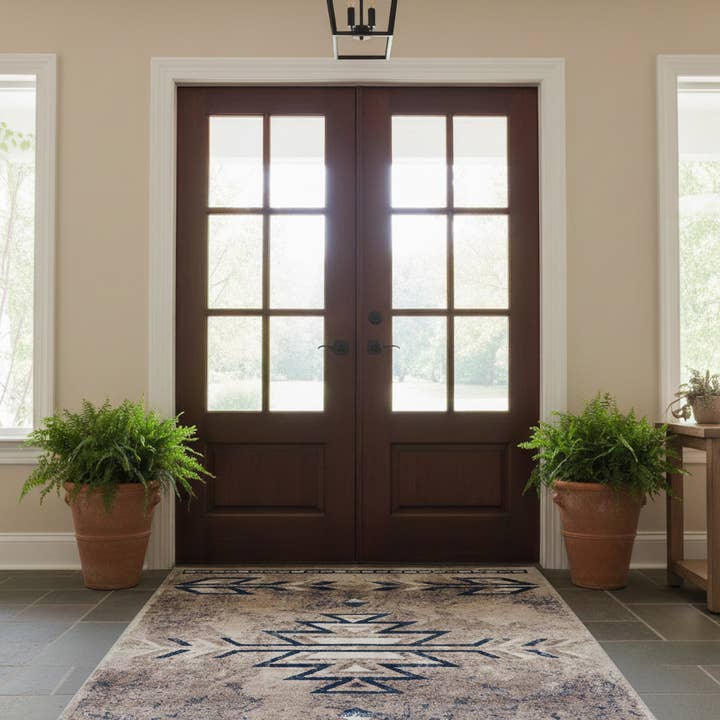 Contemporary South-Western Blue Beige Indoor Area/Runner Rug for wholesale on Faire6