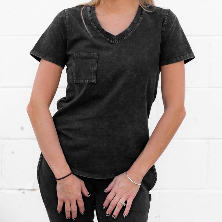 MAMA V-NECK- Midnight Snow Wash for wholesale by millie + roo LLC