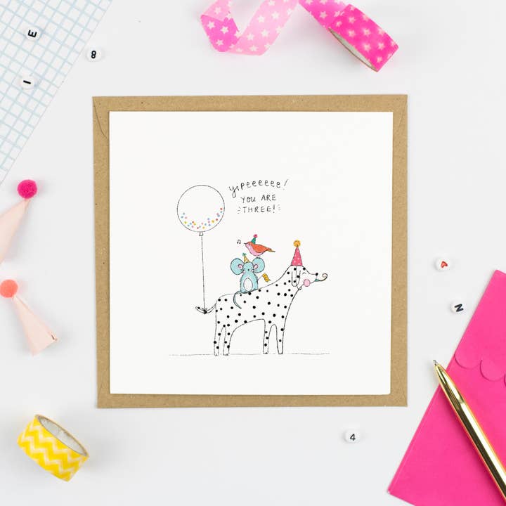 Yippee! You are 3! Greeting Card for wholesale by Pickled Pom Pom