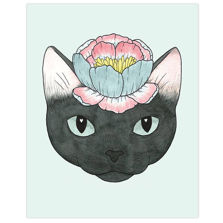Flower Cat art print for wholesale by Bee's Knees Industries