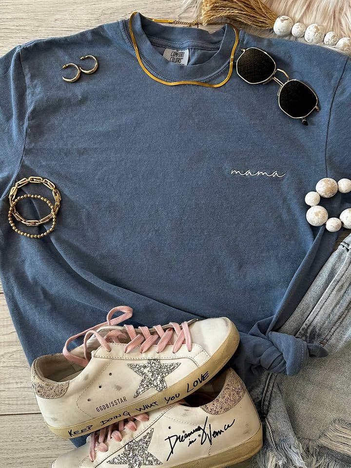 Denim Dainty Mama Embroidered Tee for wholesale by P&PD Wholesale