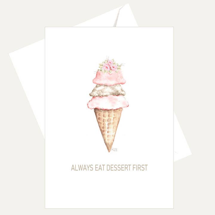 Always Eat Dessert First - Pink Ice Cream Cone Birthday Card for wholesale by Bellflower Girl