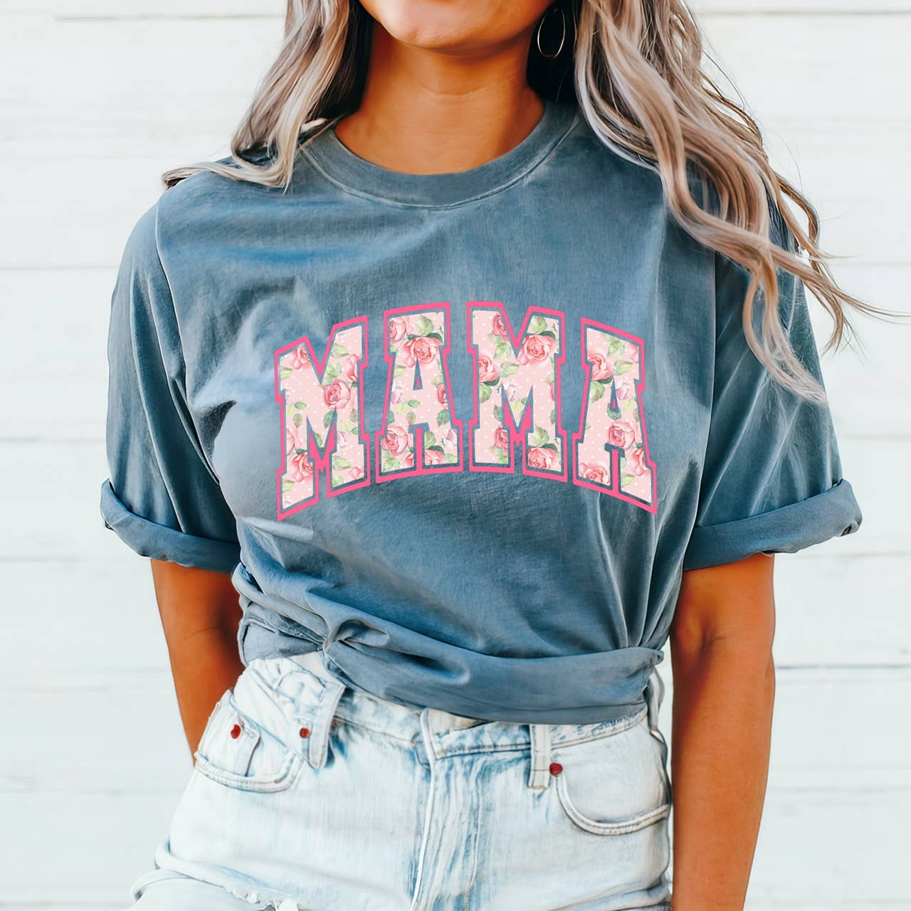 Not So Plain Jane Tshirts - Venta al por mayor Camiseta estampada - Mujer - Camiseta cómoda Floral Mama Varsity0