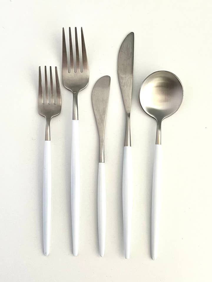 Luna Flatware — White+Silver (5 Piece Set) for wholesale by borrowed BLU