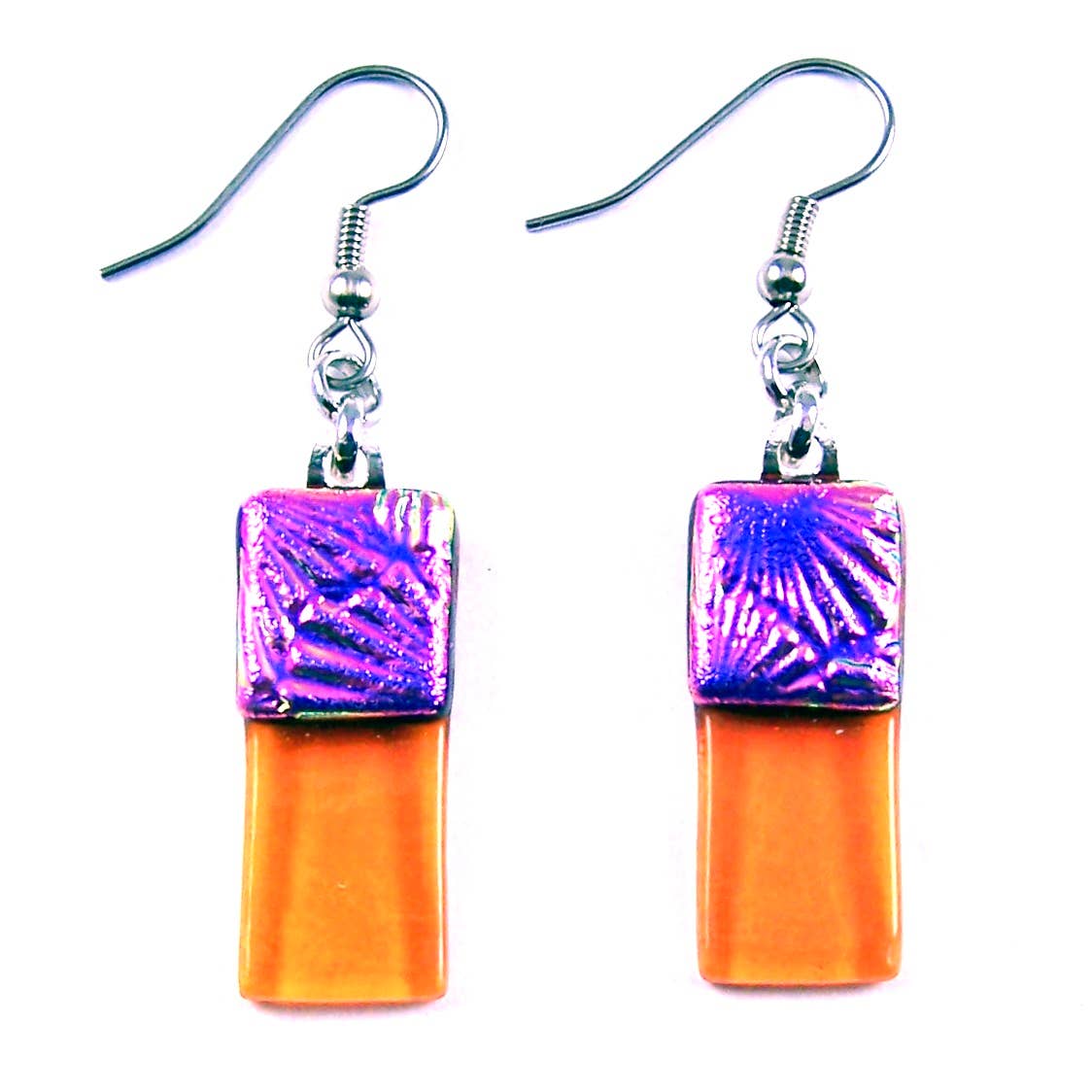 Glass Town USA - Wholesale Hangende/ronde oorbellen - Oorbellen van dichroïsch glas Bengelen - Cathedral Textures Rainbow3