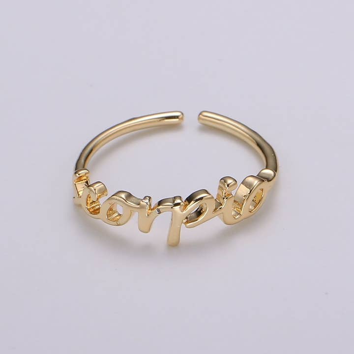 Aim Eternal - Wholesale Band/Stacked Ring - Gold Zodiac Ring Words Gold Ring, Astrology Horoscope Ring Birthday Personalized Gift Open Adjustable Ring for Stacking Ring Midi Ring R-422-R-43313