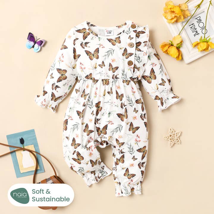 Baby pige bomuldsribbet eller sommerfugleprintet flæsedragt for engroshandel hos PatPat