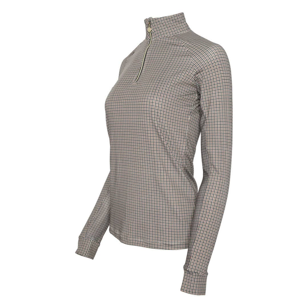 Tan Dapplebay Bay Houndstooth 1/4 Zip Riding Top for wholesale on Faire2