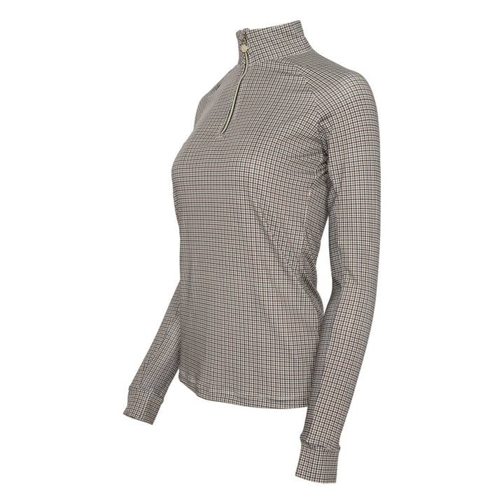Tan Dapplebay Bay Houndstooth 1/4 Zip Riding Top for wholesale on Faire2