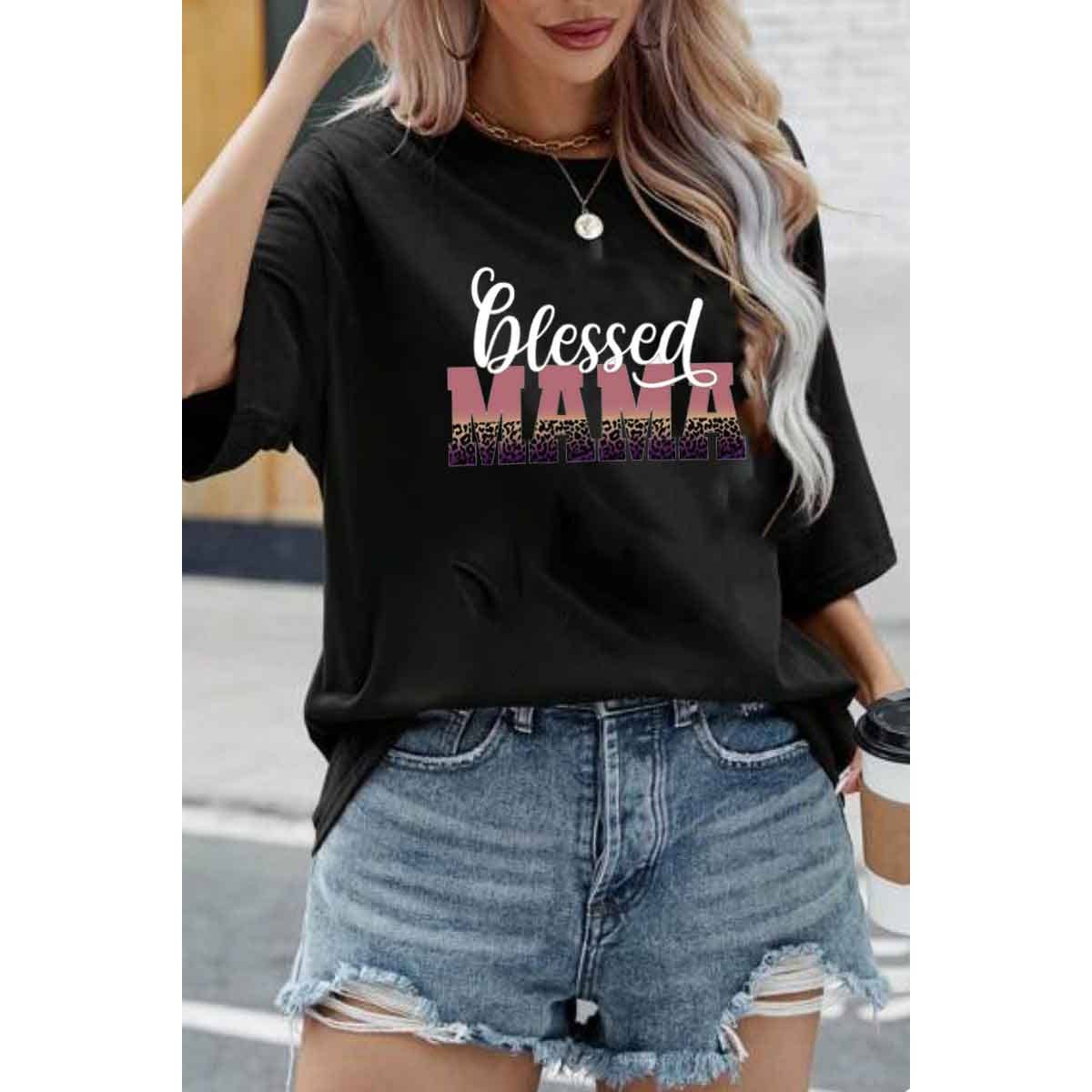 Nobrand – Engroshandel T-shirt med print - Dame – VELSIGNET MAMA MODE GRAFISK T-SHIRT TIL KVINDER0